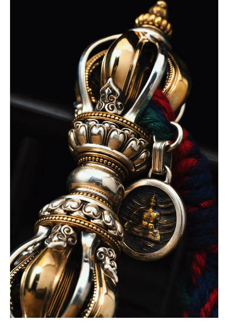 Handcrafted Brass Nine-Prong Vajra, offering spiritual protection and wisdom. Ideal for use in Tibetan Buddhist rituals, meditation, and sacred spaces."