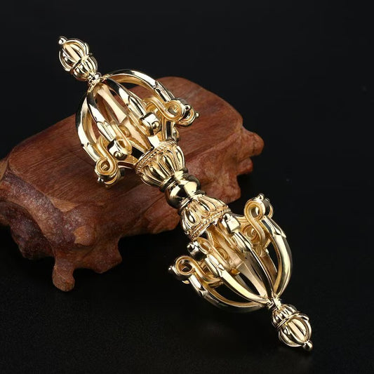 Handcrafted brass Nine-Pronged Vajra from Tibetan Buddhist ritual implements culture, powerful Buddhist ritual implements art symbolizing protection and spiritual strength.