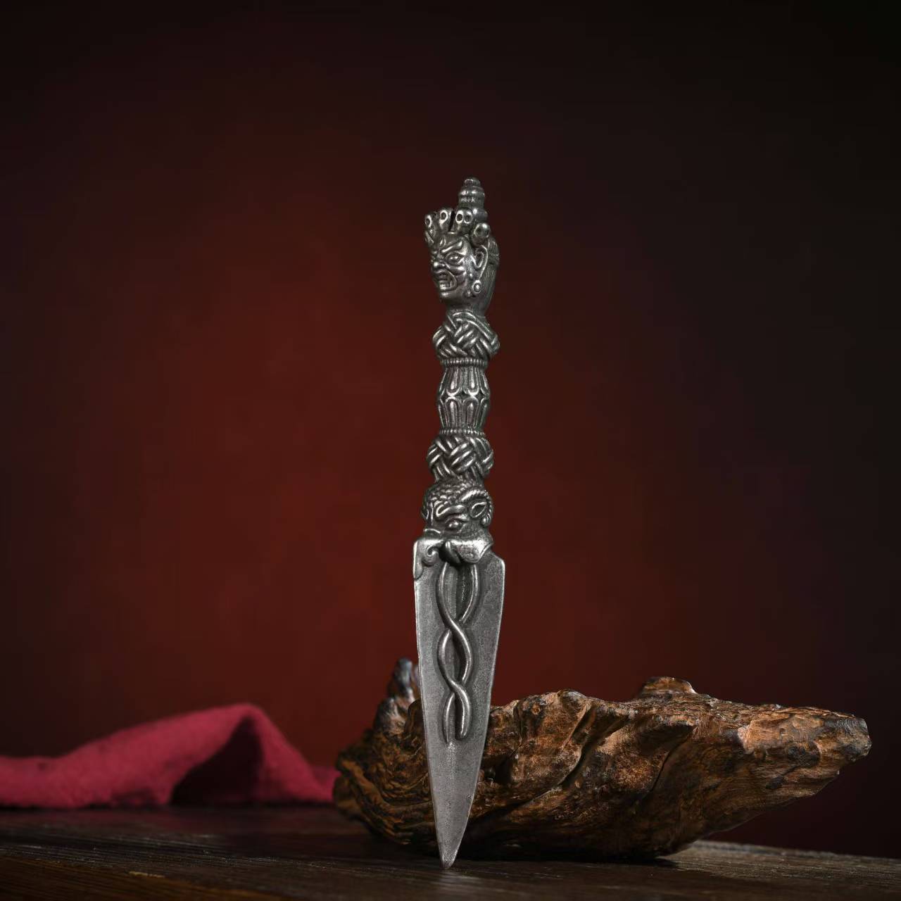 Handcrafted Brass Vajra Phurba, a Tibetan Buddhist ritual tool used for spiritual protection and purification. Perfect for altars and meditation spaces.