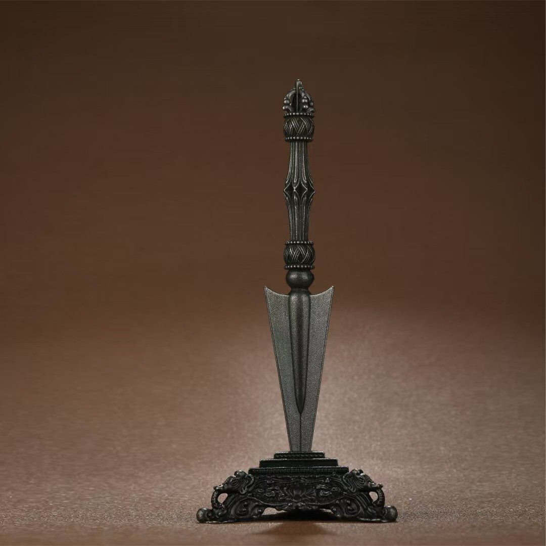Brass Phurba Vajra with Base – Traditional Tibetan Ritual Tool for Home Altar. Made from pure brass and handcrafted with precision, this spiritual artifact embodies the teachings of the Five Wisdoms and is ideal for meditation or decorative purposes in your home.