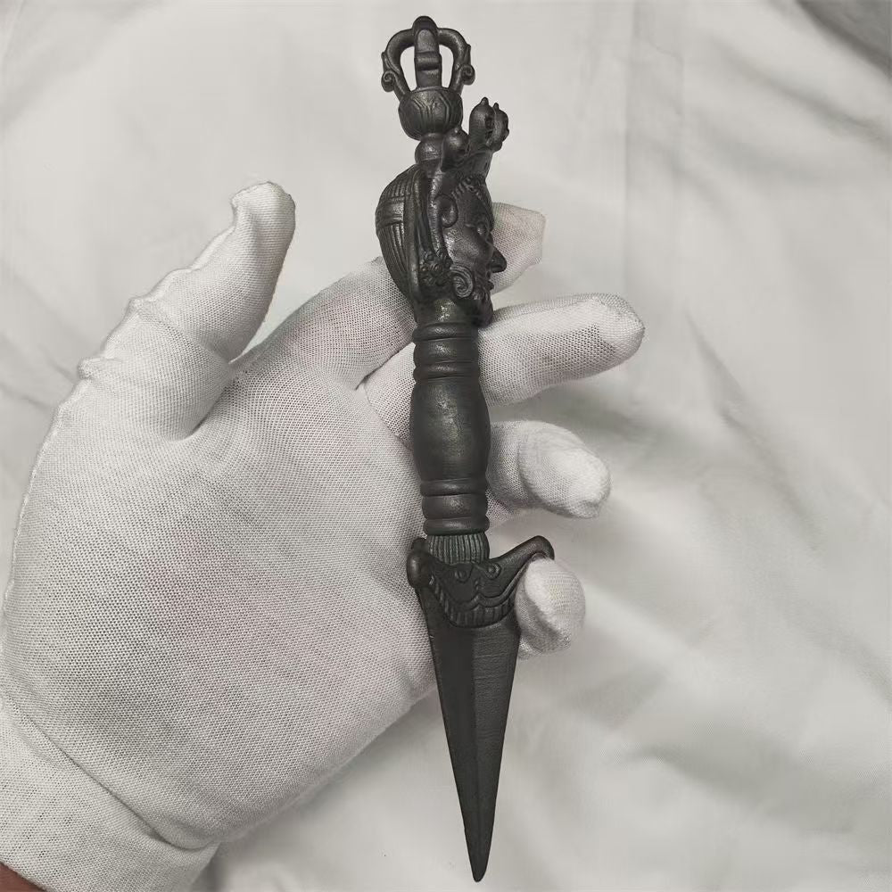 Handcrafted brass Tian Tie Phurba, inspired by Tibetan Buddhist ritual implements culture, symbolizing spiritual transformation, protection, and purification in Buddhist rituals.