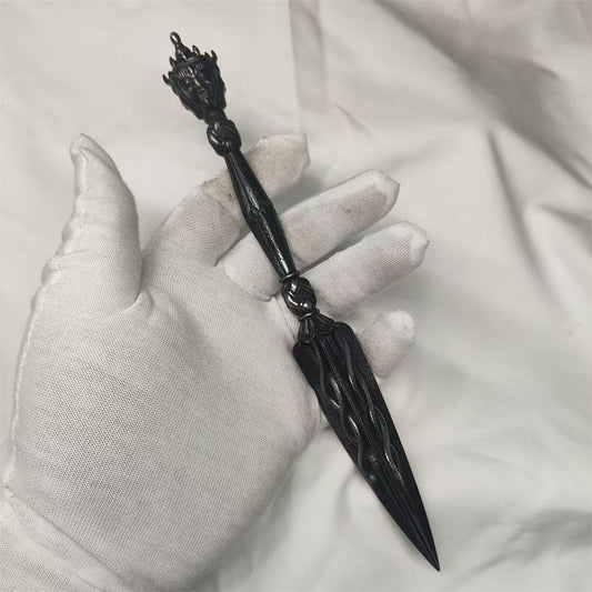 Handcrafted brass Tian Tie Phurba, featuring a three-sided design, inspired by Tibetan Buddhist ritual implements culture, symbolizing protection, purification, and spiritual transformation.