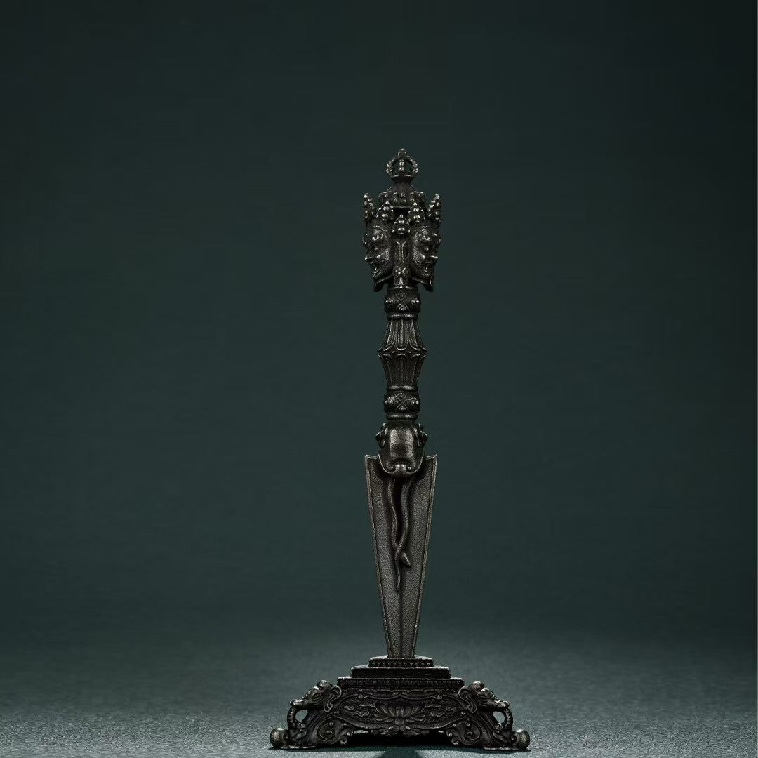 Brass Tian Tie Phurba, Sacred Three-Pronged Vajra for Protection and Healing - Tibetan Buddhist Ritual Tool