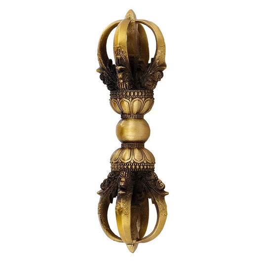 Handcrafted brass Vajra from Tibetan Buddhist ritual implements culture, symbolizing wisdom and spiritual power in traditional Buddhist ritual art.