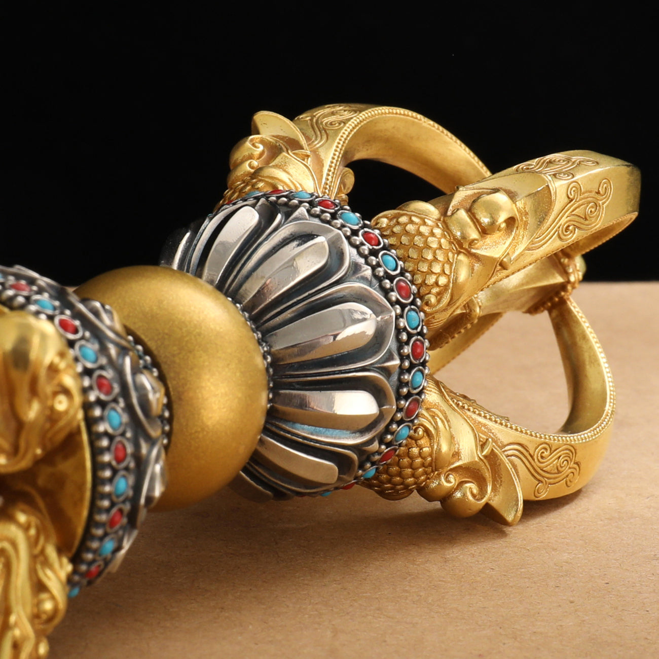 Tibetan Buddhist ritual implements culture 20cm Brass White Copper Vajra Five-Prong Ritual Art
