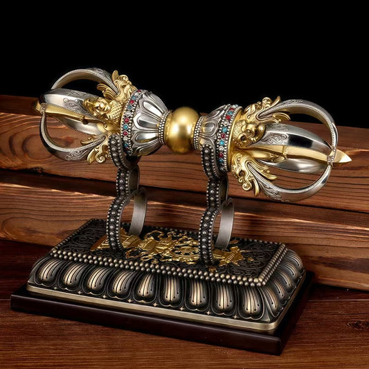 Handcrafted Brass Yongle Style Vajra from Tibetan Buddhist ritual implements culture, symbolizing protection and spiritual power in traditional Buddhist ritual art.