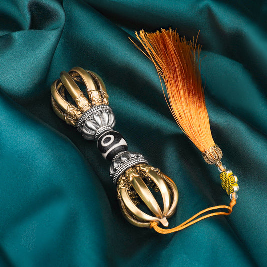 Tibetan Buddhist ritual implements culture Nine-Prong Thunderbolt Vajra Brass & Copper Handcrafted
