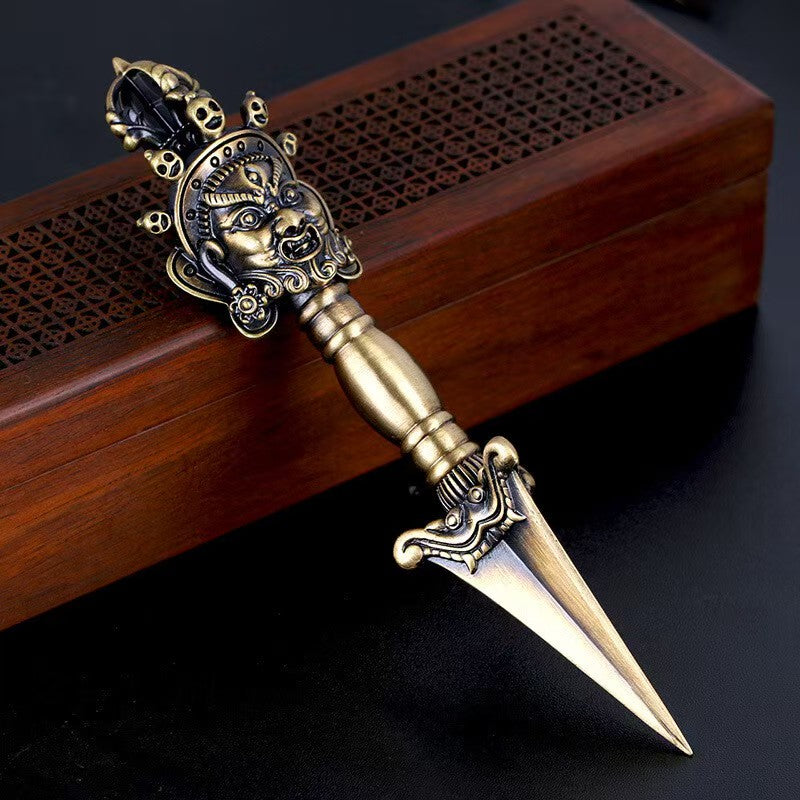 Tibetan Buddhist ritual implements culture brass Wrathful Vajra, handcrafted Buddhist ritual implements art for meditation, altar use, and spiritual practice.