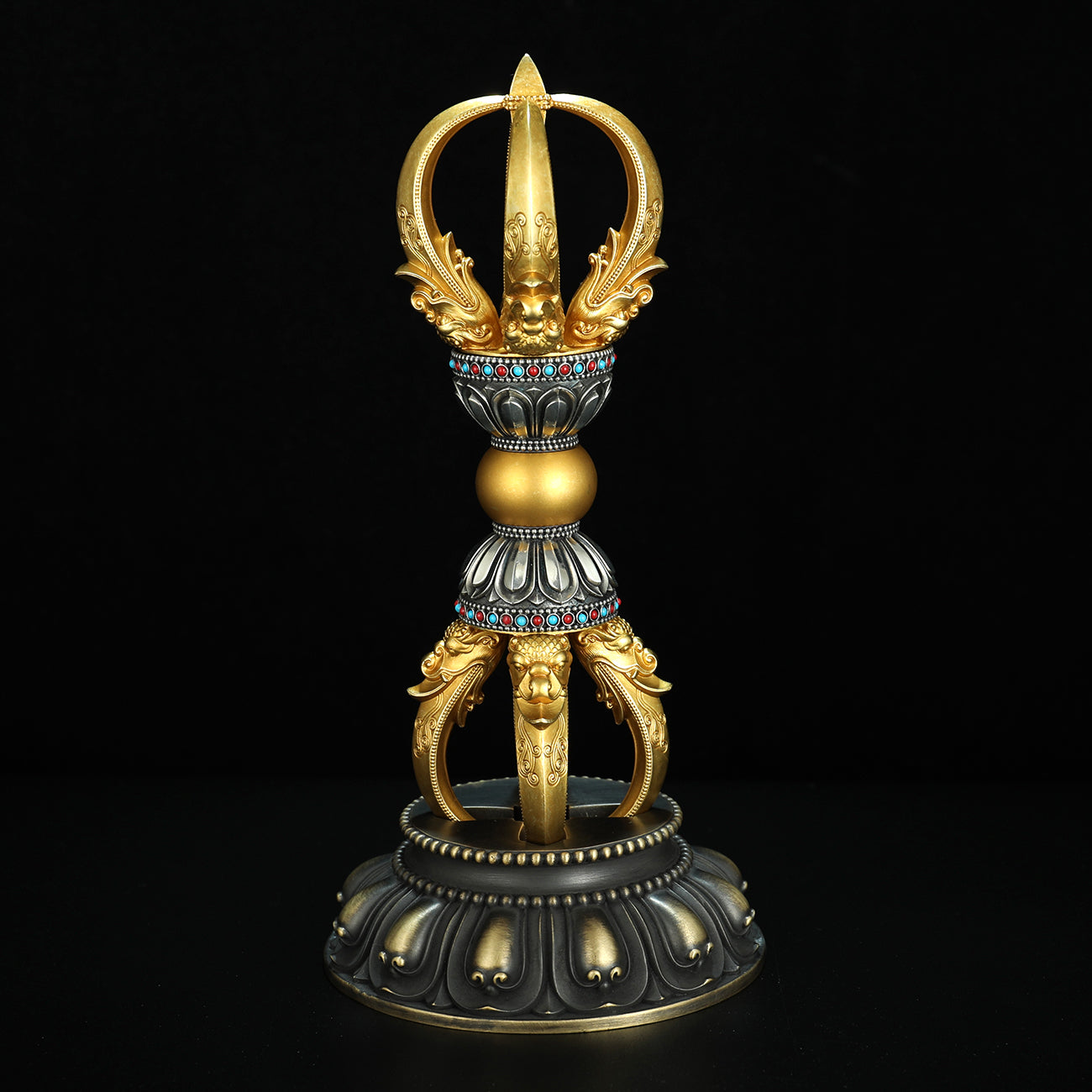 Tibetan Buddhist ritual implements culture Handcrafted Vajra 20cm Brass White Copper Design
