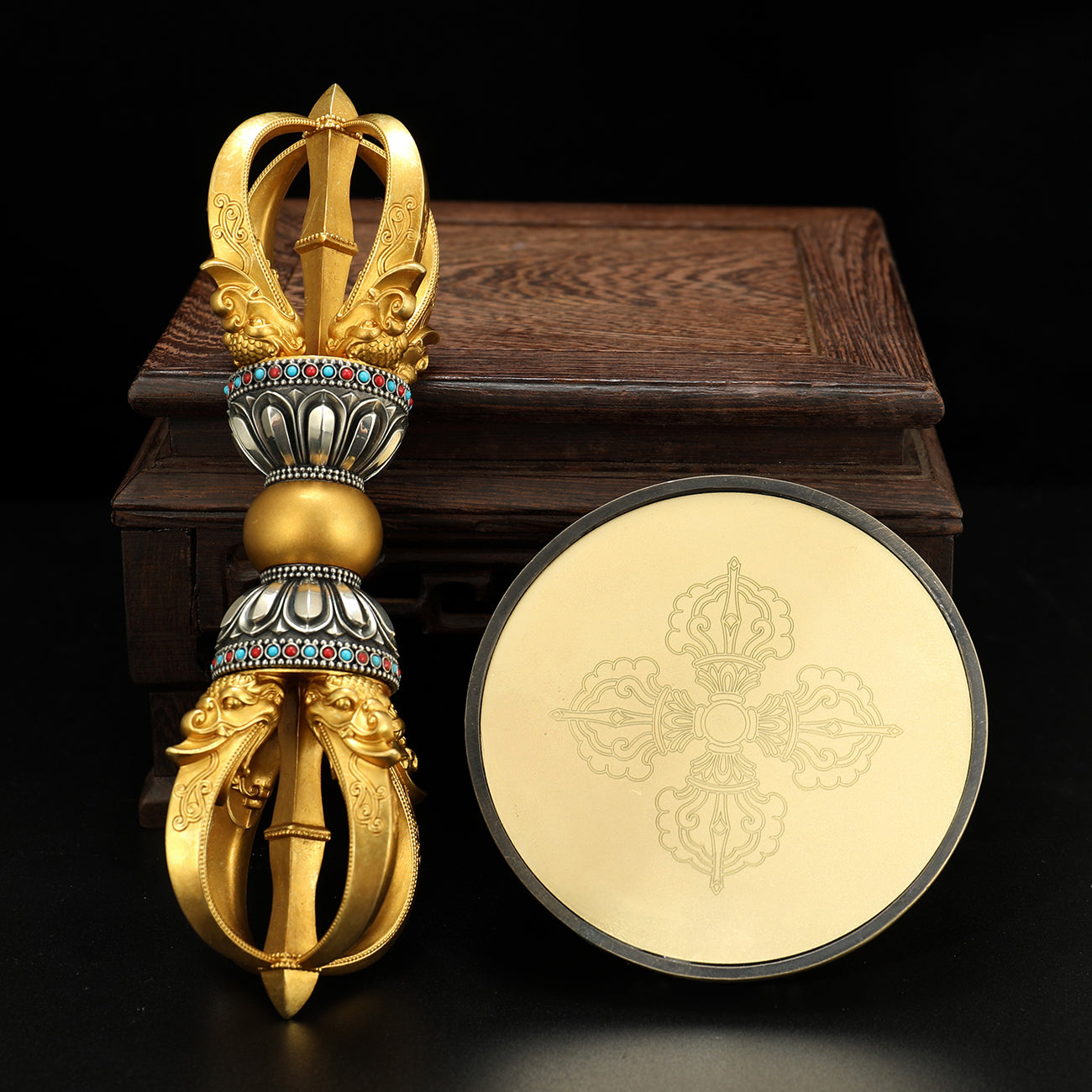 Tibetan Buddhist ritual implements culture Five-Prong Vajra 20cm Brass White Copper Handcrafted
