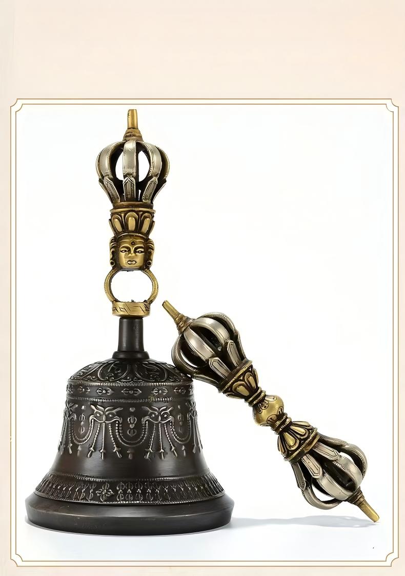 Crafted with precision, this Five-Pronged Bell is a valuable Tibetan Buddhist ritual tool. Made of high-quality brass, it's ideal for use in rituals and home decoration.