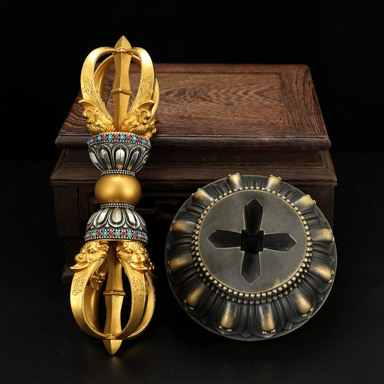 Tibetan Buddhist ritual implements culture 20cm Handcrafted Vajra Brass White Copper Ritual Art
