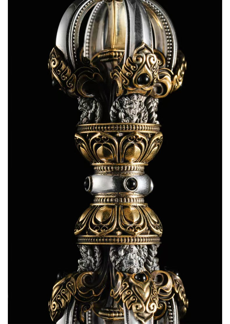 Handcrafted Brass Five-Pronged Vajra, a sacred Tibetan Buddhist ritual tool used for protection, purification, and spiritual strength. Perfect for meditation, rituals, and spiritual practice.