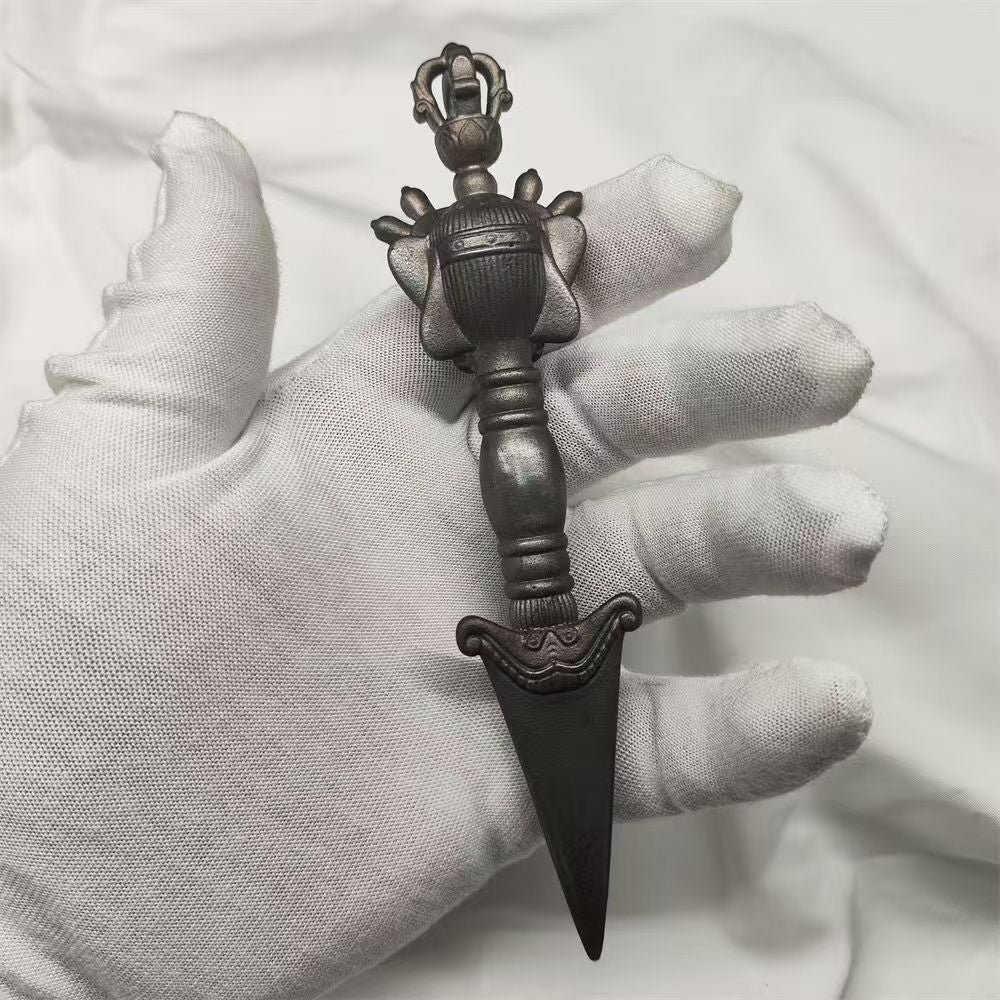 Handmade brass Jingpai Wrathful Vajra inspired by Tibetan Buddhist ritual implements culture, a sacred Buddhist ritual art piece for altar and spiritual practice.