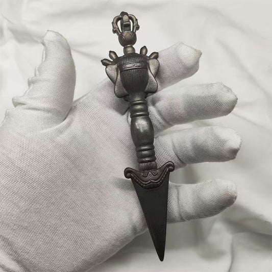 Handmade brass Jingpai Wrathful Vajra inspired by Tibetan Buddhist ritual implements culture, a sacred Buddhist ritual art piece for altar and spiritual practice.