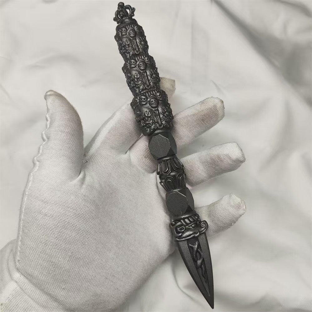 Handmade brass Nine-Sided Phurba, crafted in Tibetan Buddhist ritual implements culture, used for spiritual purification and protection, and invoking positive energy.