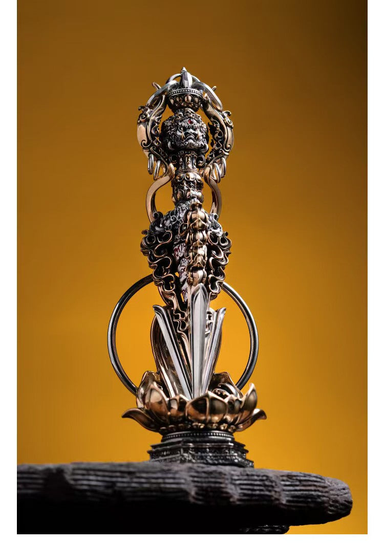 Brass ritual implements designed with Tibetan Buddhist traditions in mind. Handcrafted for use in spiritual practices, this art piece enhances meditation and mindfulness