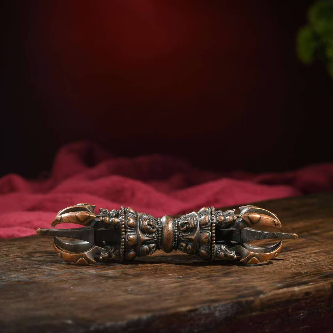 Traditional Tibetan Buddhist ritual implements culture Phurba Vajra, crafted as a sacred ritual artifact.