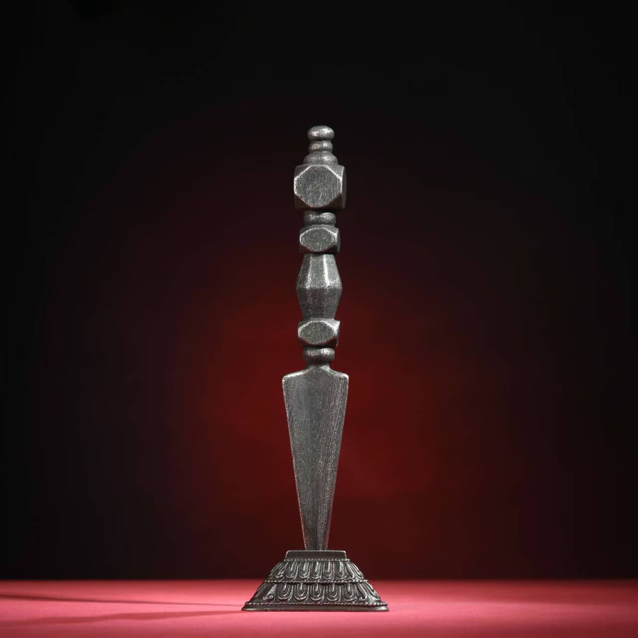 Handcrafted Brass Tian Tie Vajra Phurba with Base, a decorative and functional Tibetan ritual tool for spiritual purification and protection. Ideal for meditation spaces.