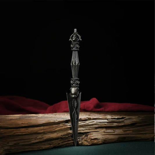 Handcrafted Brass Tian Tie Vajra, a vintage Tibetan Buddhist tool with base. A unique decorative piece for your Buddhist altar, bringing blessings and protection