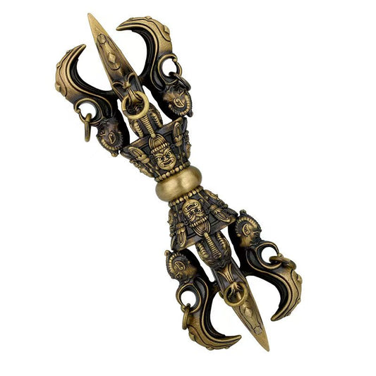 Brass Five-Prong Vajra with Lotus Master design, handcrafted with deep spiritual significance. Perfect for enhancing spiritual practices, rituals, and creating a peaceful home environment."