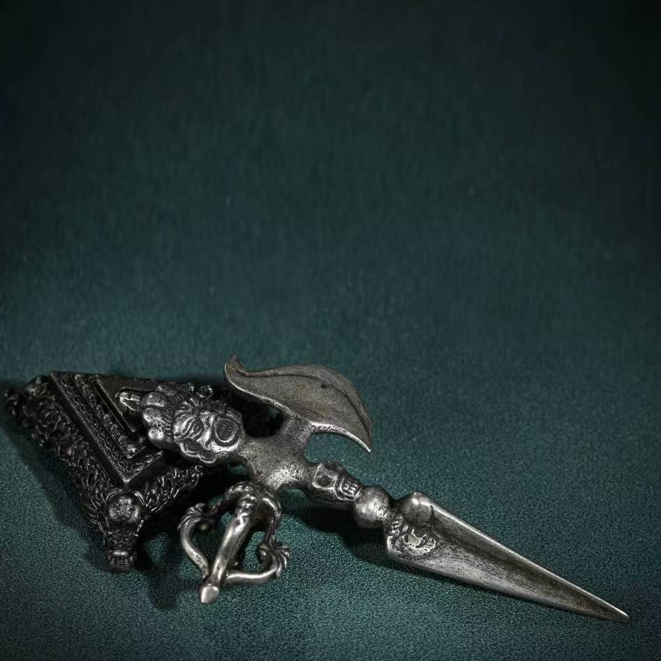 Handcrafted Brass Phurba and Vajra Axe, powerful tools for protection and blessings. Ideal for Tibetan Buddhist rituals and enhancing spiritual practices in any space