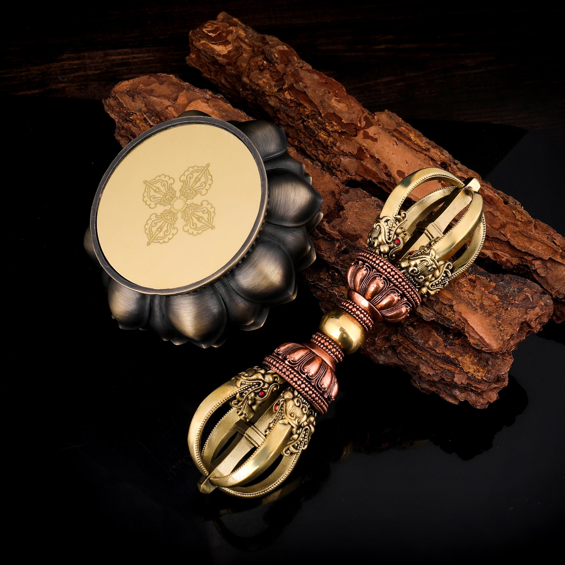 Tibetan Buddhist ritual implements culture Handcrafted Five-Prong Vajra Yongle Style Brass Copper
