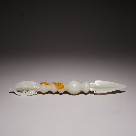 Handcrafted Hetian Jade Vajra, a sacred Tibetan Buddhist ritual tool symbolizing spiritual strength and protection. Perfect for meditation, rituals, and as a decorative piece.