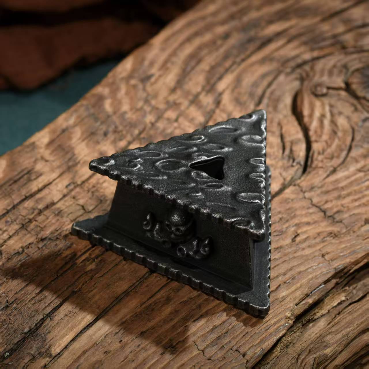 Alt Text: Handcrafted brass Vajra Phurba with iron base, ideal for Tibetan Buddhist rituals. A powerful tool for spiritual protection and altar decoration.