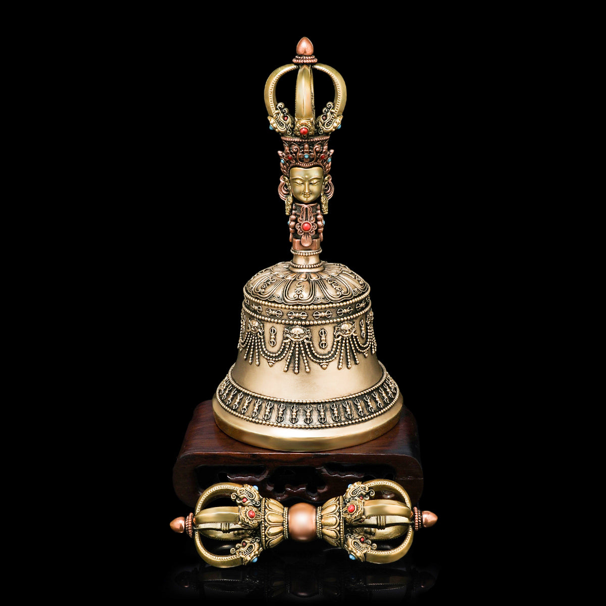 Brass and Copper handcrafted Medium Vajra Bell, designed for spiritual rituals and perfect for enhancing your meditation environment.
