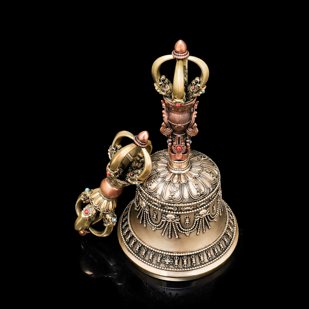 A beautifully crafted Medium Vajra Bell made from Brass and Copper, adding a spiritual touch to your meditation or ritual space.