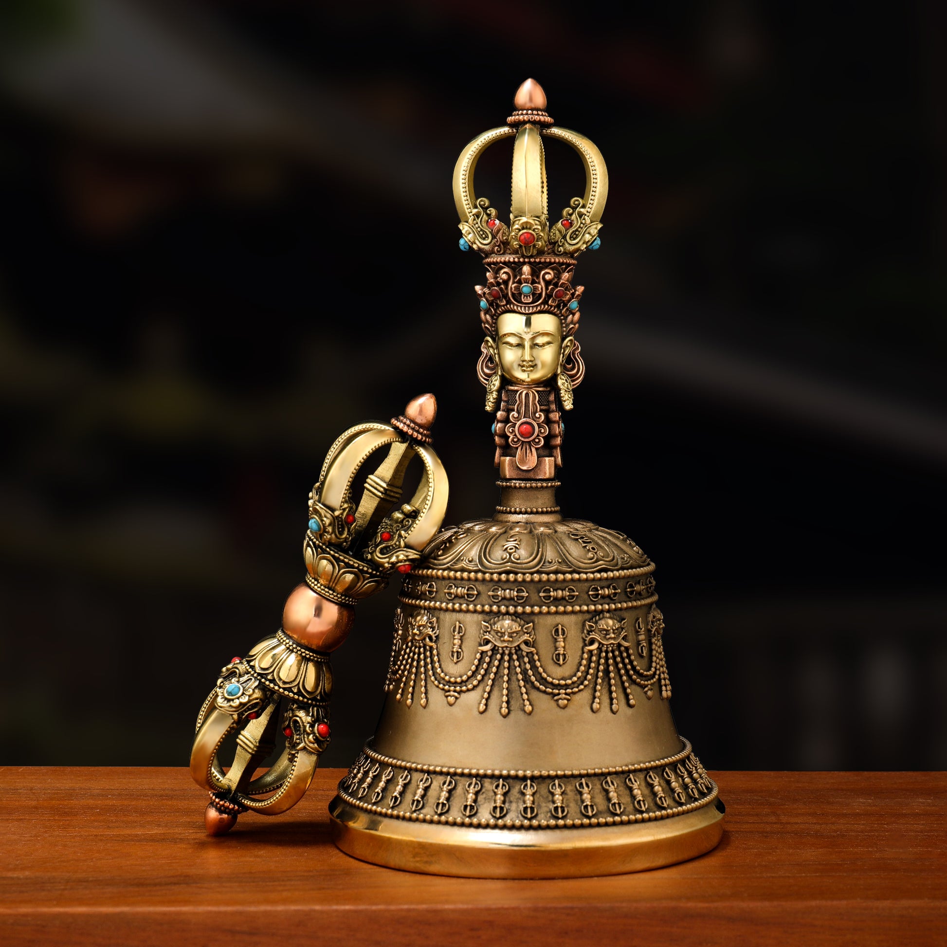 Handcrafted Medium Vajra Bell made of Brass and Copper, ideal for rituals and ceremonies in Tibetan Buddhist practices. A timeless spiritual piece.