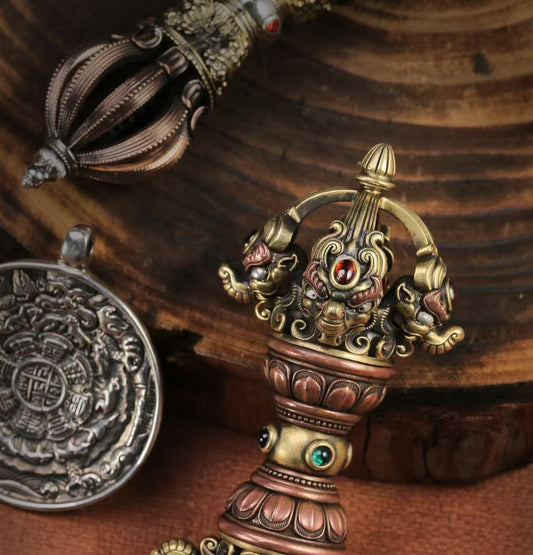 This handcrafted silver Vajra is a sacred ritual tool in Tibetan Buddhism, symbolizing spiritual power and protection. Perfect for meditation, rituals, or as a collector’s item.