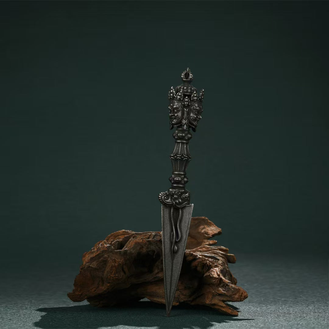 Brass Three-Pronged Phurba, Handcrafted Tibetan Ritual Implements for Spiritual Practice - Phurba Vajra