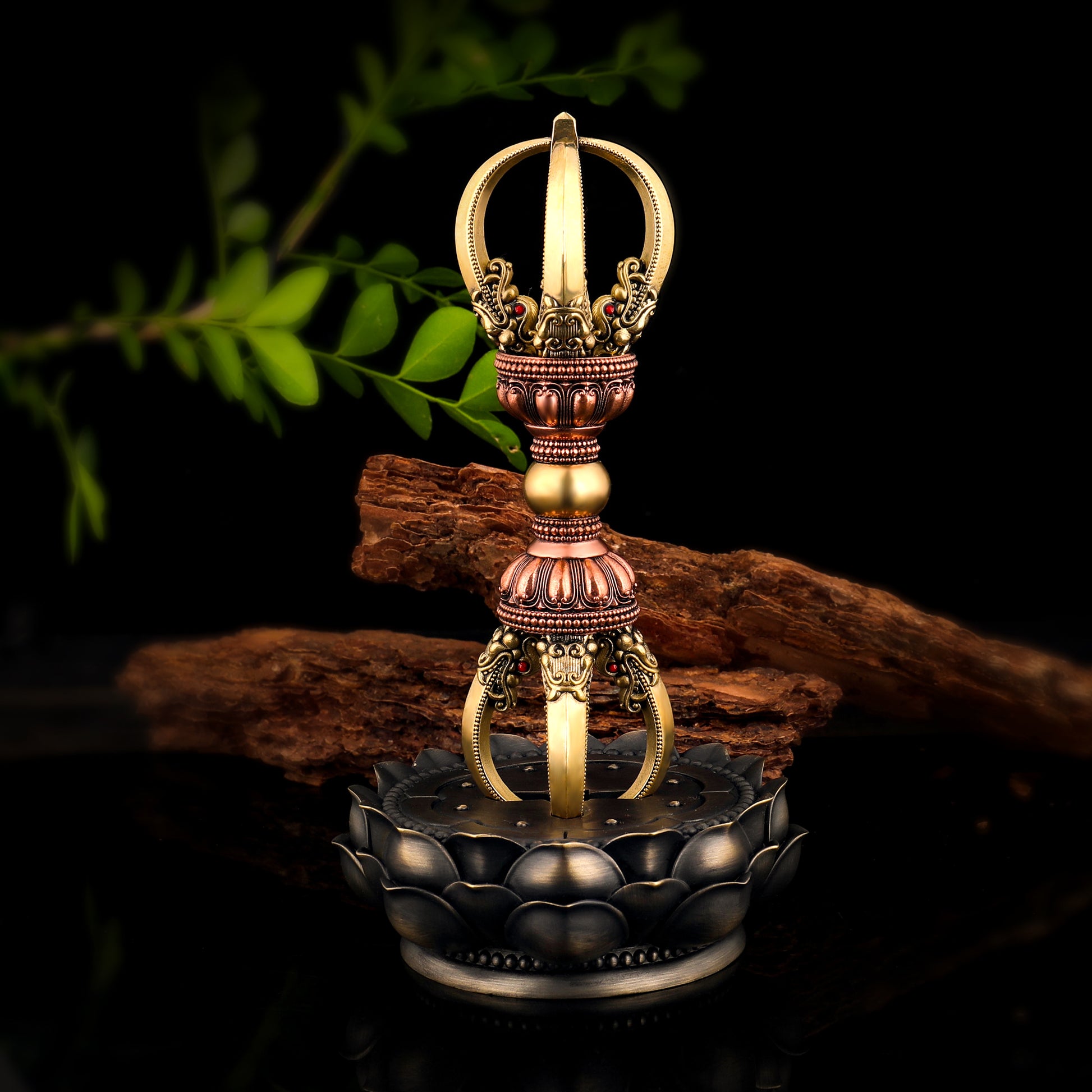 Tibetan Buddhist ritual implements culture Yongle Style Five-Prong Vajra Handcrafted Brass Copper
