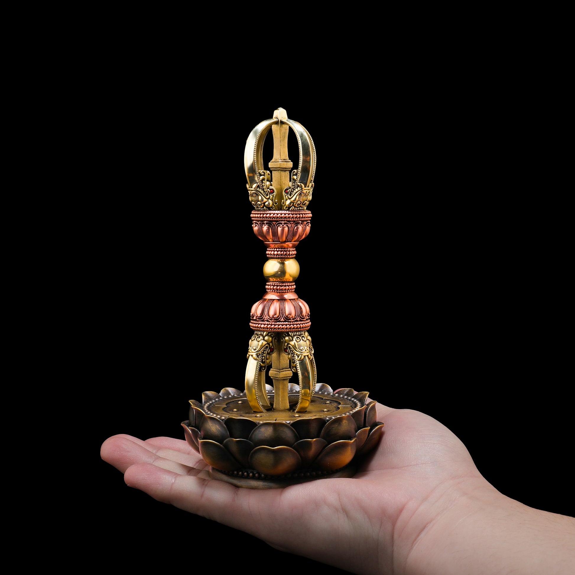 Tibetan Buddhist ritual implements culture Brass Copper Five-Prong Vajra Yongle Style Buddhist Art
