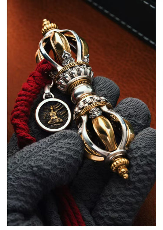 Brass Nine-Prong Vajra, handcrafted for demon subduing and wisdom in Tibetan Buddhism. A sacred tool to enhance your rituals, meditation, and home decor