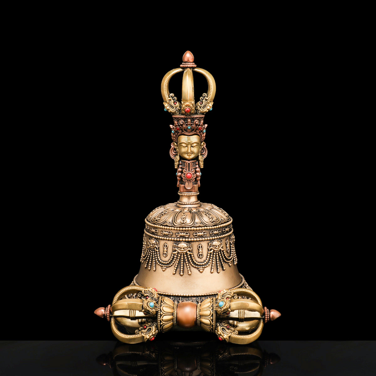 Brass and Copper Medium Vajra Bell, ideal for spiritual practices, rituals, and enhancing meditation with its clear resonating sound.