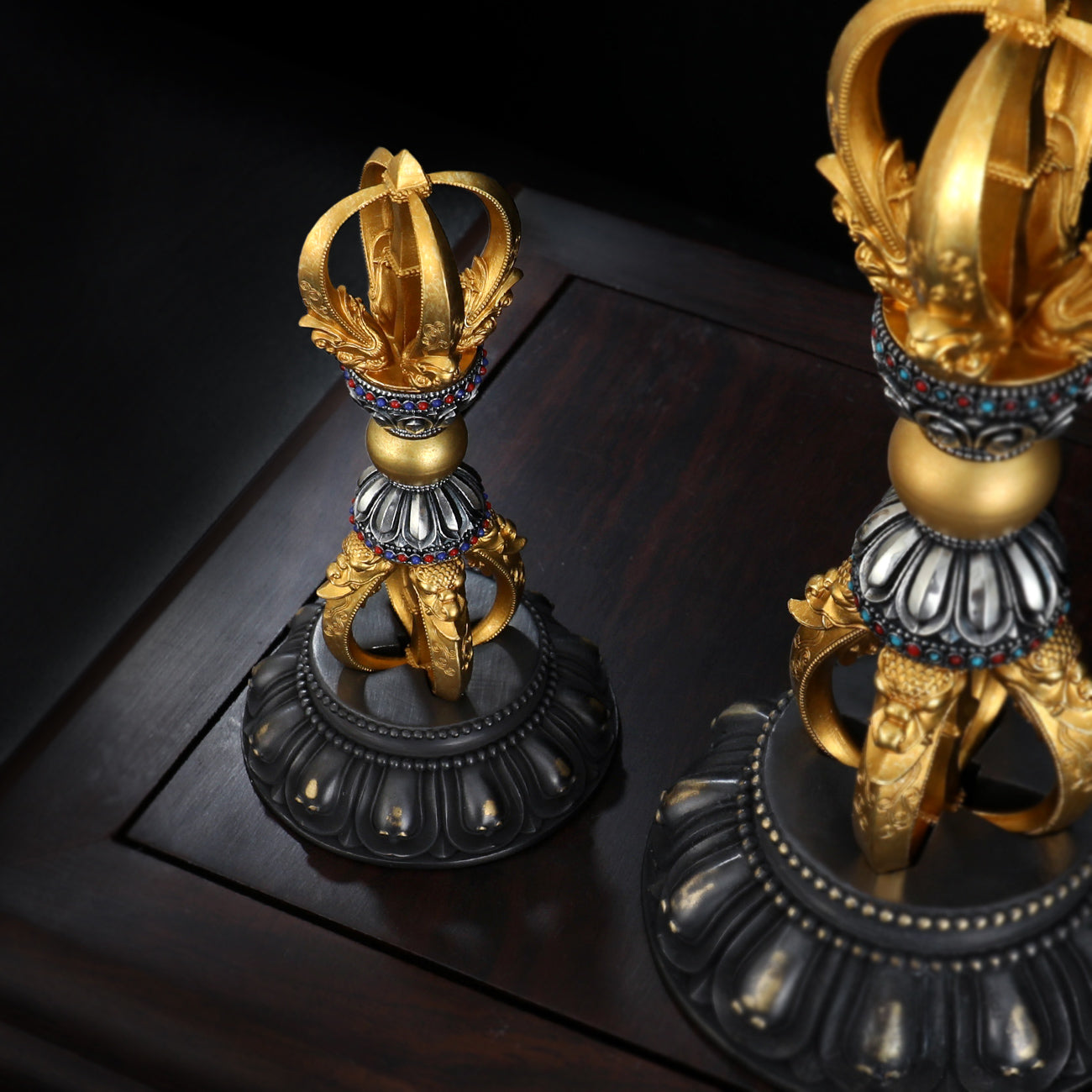 Tibetan Buddhist ritual implements culture Handcrafted Small Five-Prong Vajra Brass White Copper Design
