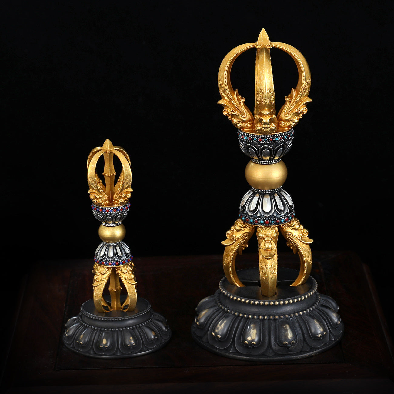 Tibetan Buddhist ritual implements culture Small Five-Prong Vajra Brass White Copper Buddhist Art
