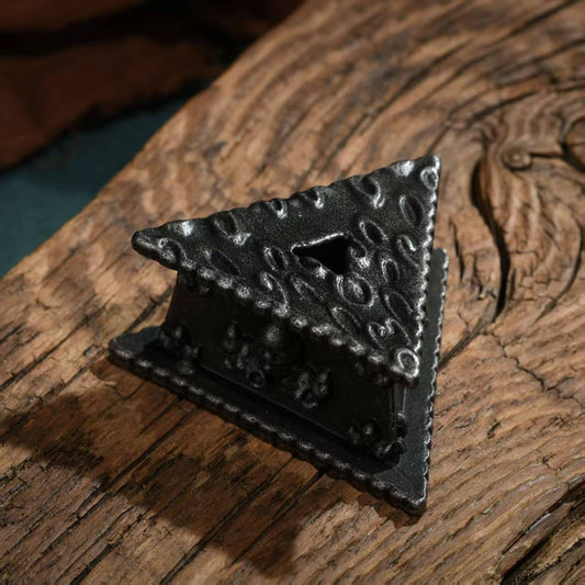 Tibetan Buddhist iron Vajra Phurba base ritual implement rooted in Tibetan Buddhist ritual implements culture and traditional Buddhist ritual implements art.