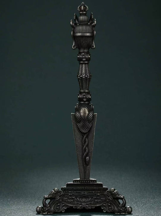 Handcrafted large brass Phurba pedestal reflecting Tibetan Buddhist ritual implements culture, ideal for ritual use, meditation spaces, and altar decoration in Buddhist ritual implements art.