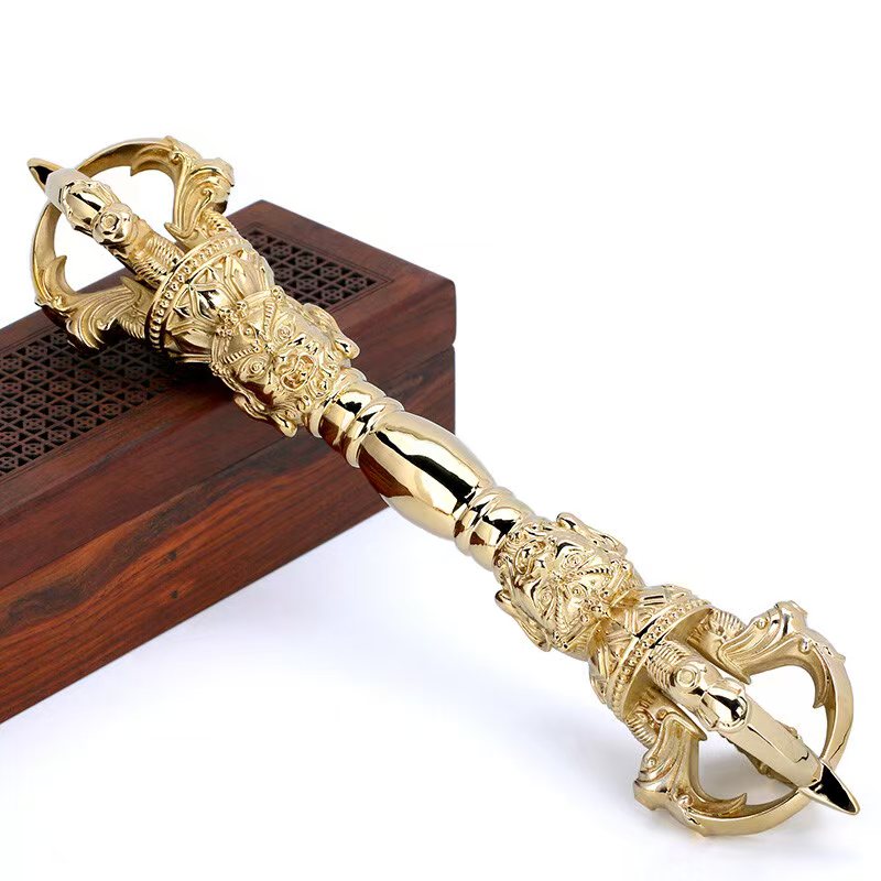 Collectible brass five-pronged Vajra from Tibetan Buddhist ritual implements culture, fine Buddhist ritual implements art for spiritual decor and devotion.