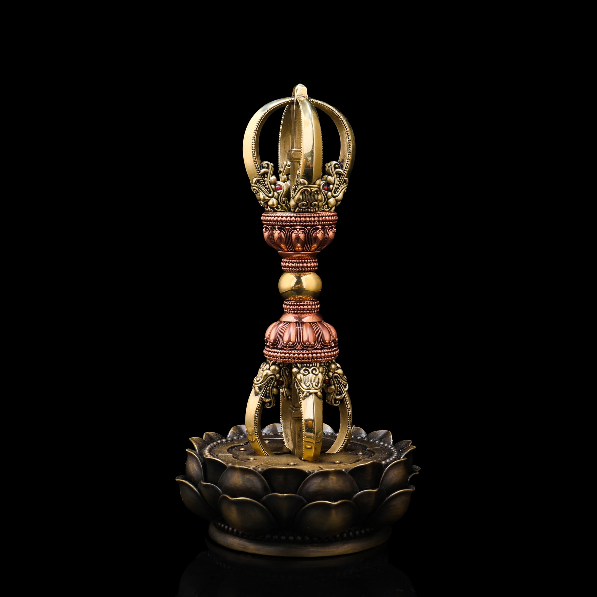 Tibetan Buddhist ritual implements culture Brass Copper Five-Prong Vajra Yongle Style Ritual Art
