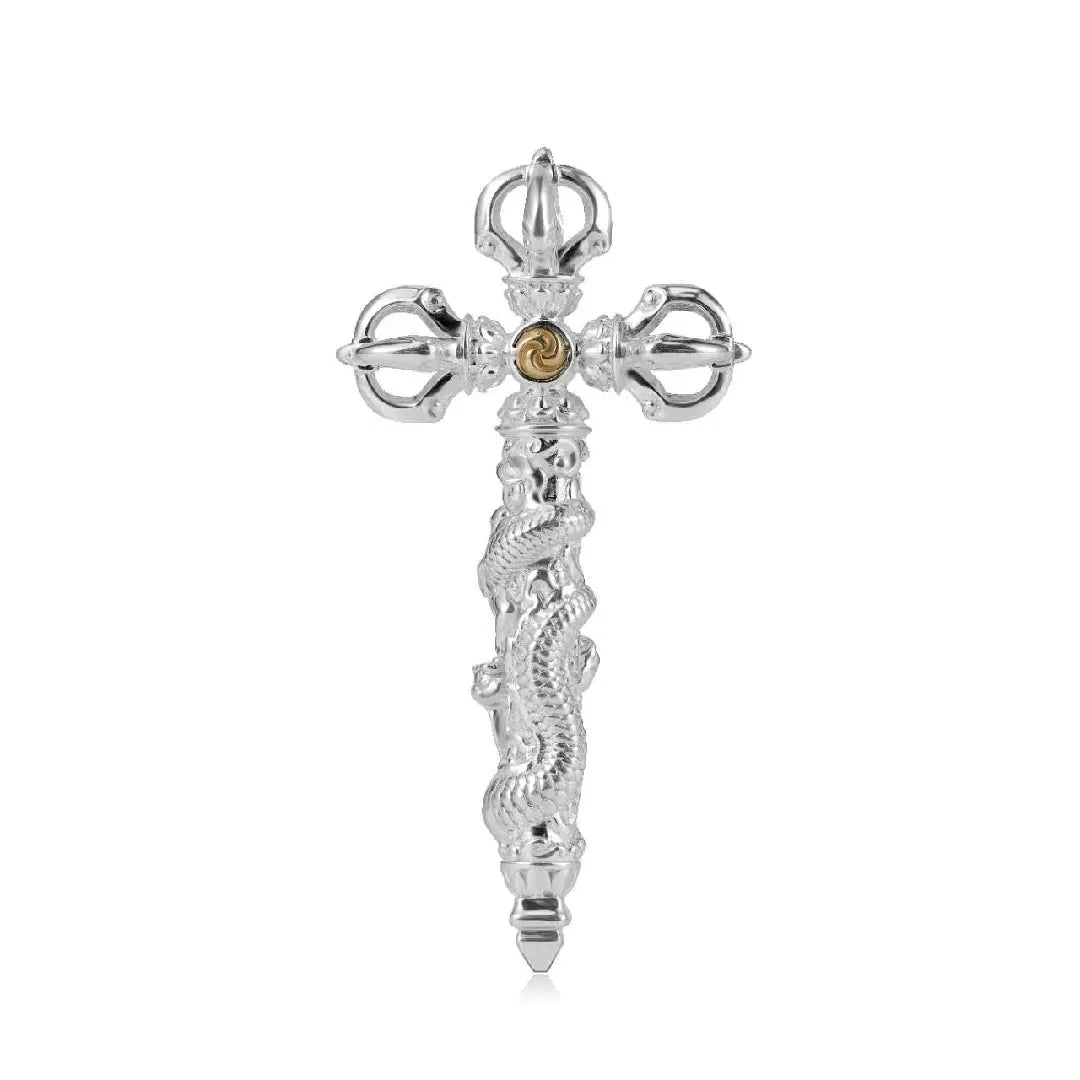 Handcrafted brass Cross Dragon Vajra in Tibetan new style, inspired by Tibetan Buddhist ritual implements culture, showcasing intricate Buddhist ritual implements art.