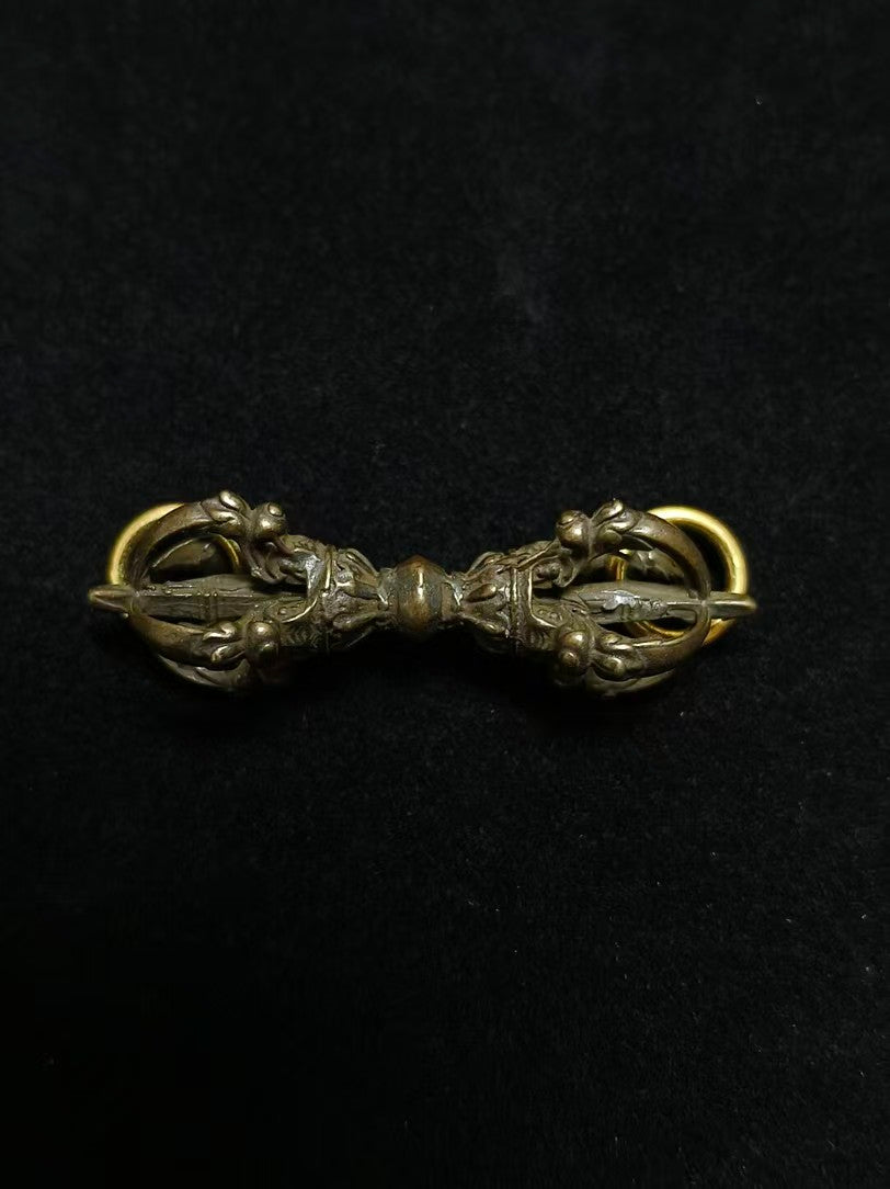 Handcrafted Five-Pronged Vajra in brass, featuring a back cloud design, ideal for enhancing your meditation space, rooted in Tibetan Buddhist ritual implements culture.