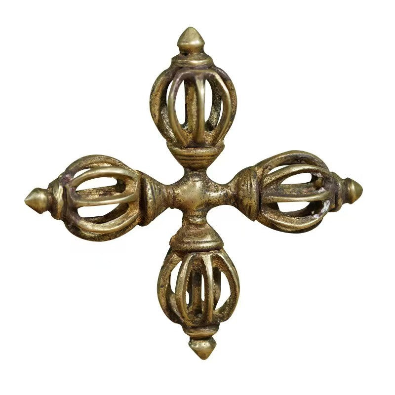 Nepali handcrafted brass cross Vajra, representing Tibetan Buddhist ritual implements culture, perfect for enhancing your spiritual practices and Buddhist ritual art.