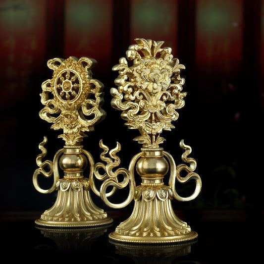 Handmade brass Ashtamangala inspired by Tibetan Buddhist ritual implements culture and traditional Buddhist ritual implements art