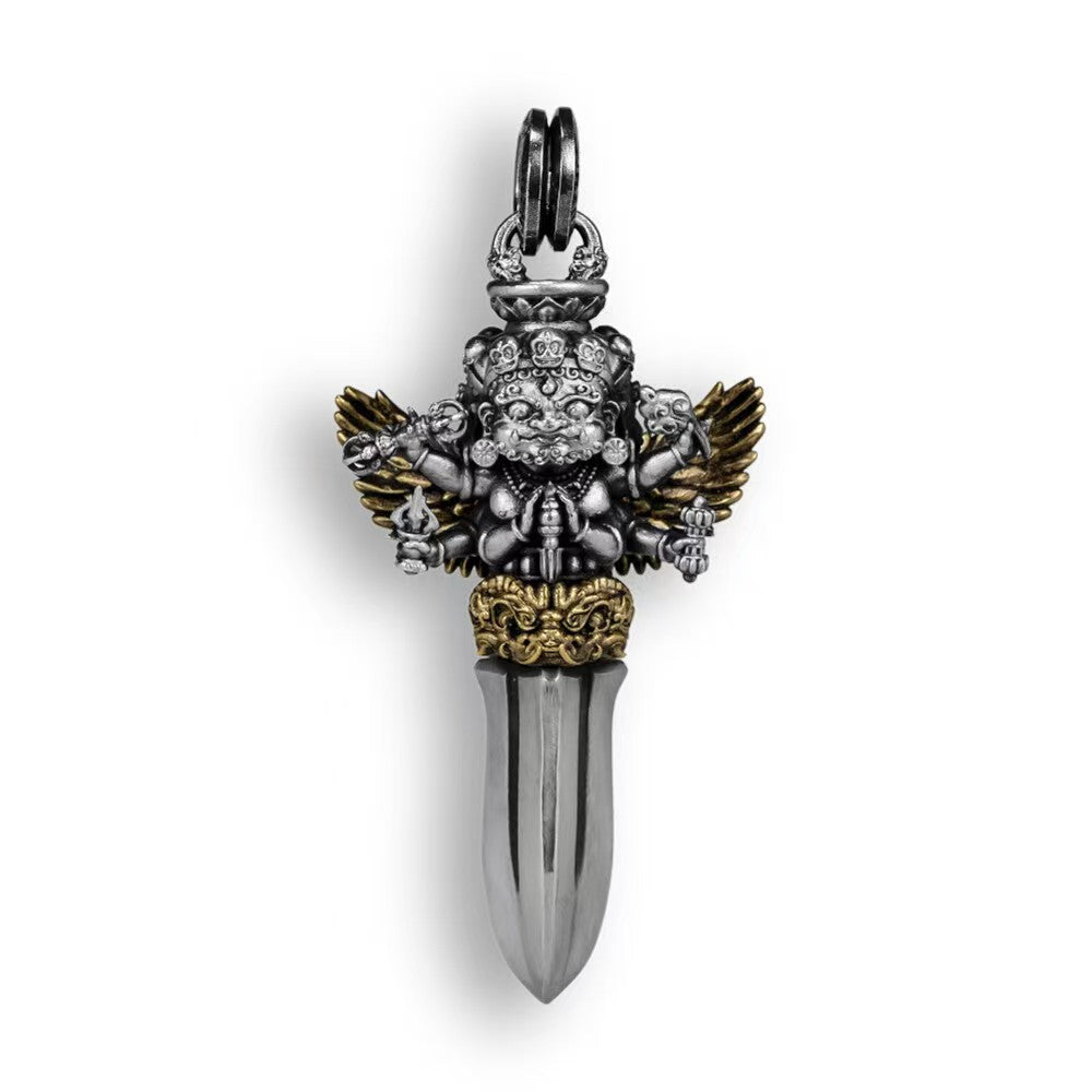 Handcrafted brass Six-Armed Mahakala Phurba inspired by Tibetan Buddhist ritual implements culture, showcasing authentic Buddhist ritual implements art.