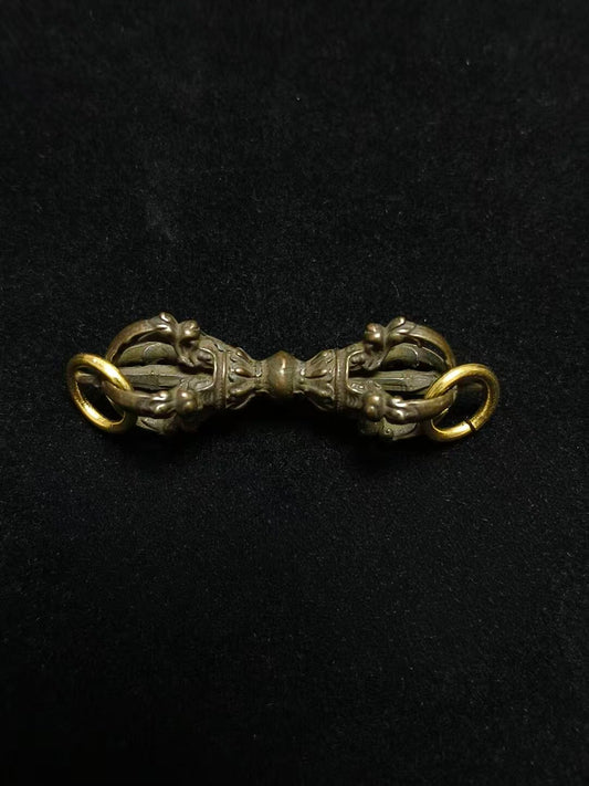 Handcrafted brass Five-Pronged Vajra with a back cloud design, representing Tibetan Buddhist ritual implements culture, perfect for spiritual rituals and decor.